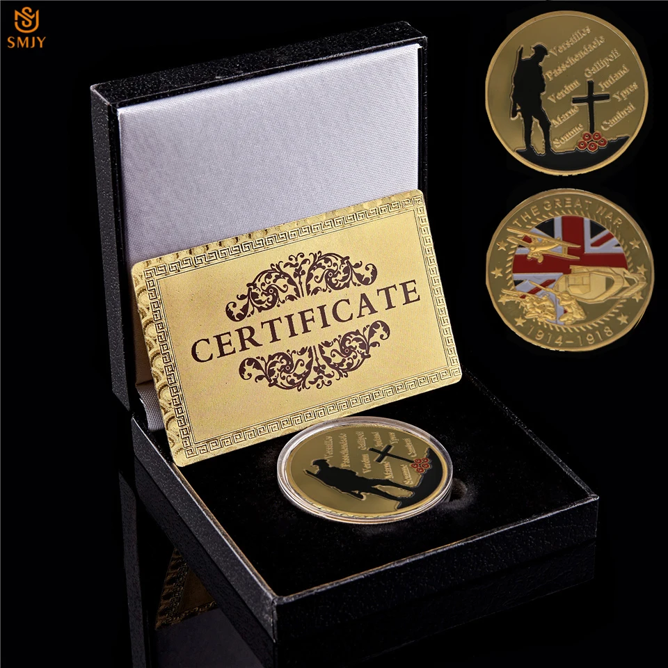 

1914 WW I 100th Anniversary Soldier Gold Euro Military Token Challenge Collectible Coin Souvenir Craft Badge Gift W/Box Holder