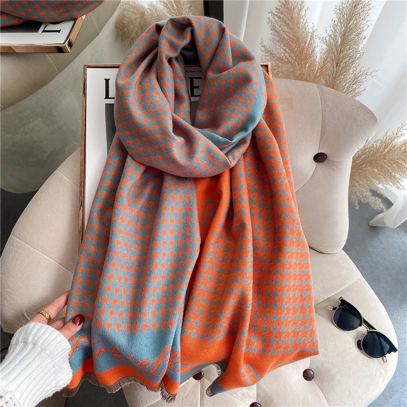 

Winter Thick Warm Cashmere Neckerchief for Women Print Pashmina Blanket Scarf Design Travel Decorate Echarpe Bufanda 2022