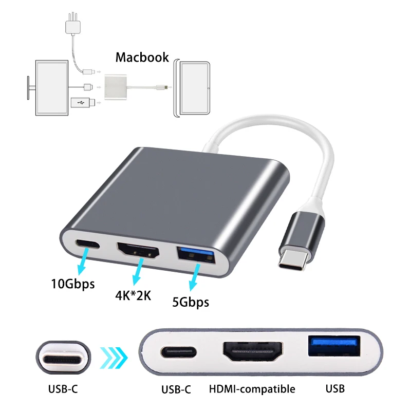 Thunderbolt 3 USB C HUB To HDMI-Compatible 4K USB-C Doce With PD  For MacBook Samsung Adapter USB Type C Hub Aluminum Splitter enlarge