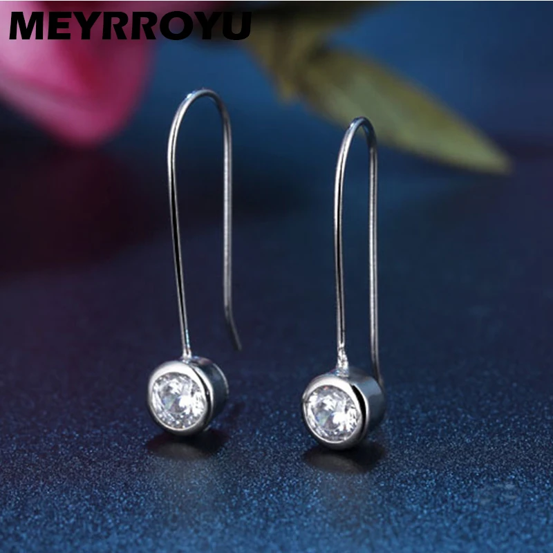 

MEYRROYU New Style 925 Sterling Silver Fashion Simple Shiny Zircon Long Earrings Ladies Couple Engagement Party Jewelry Gift