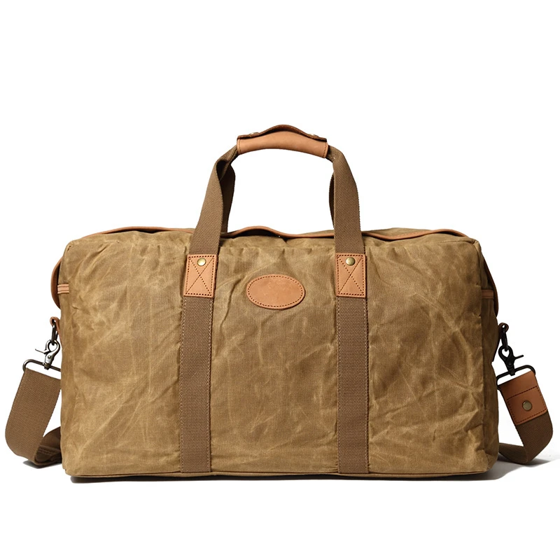 Retro oil wax canvas handbag gym bag retro shoulder bag men outdoor travel bag large capacity portable travel bag