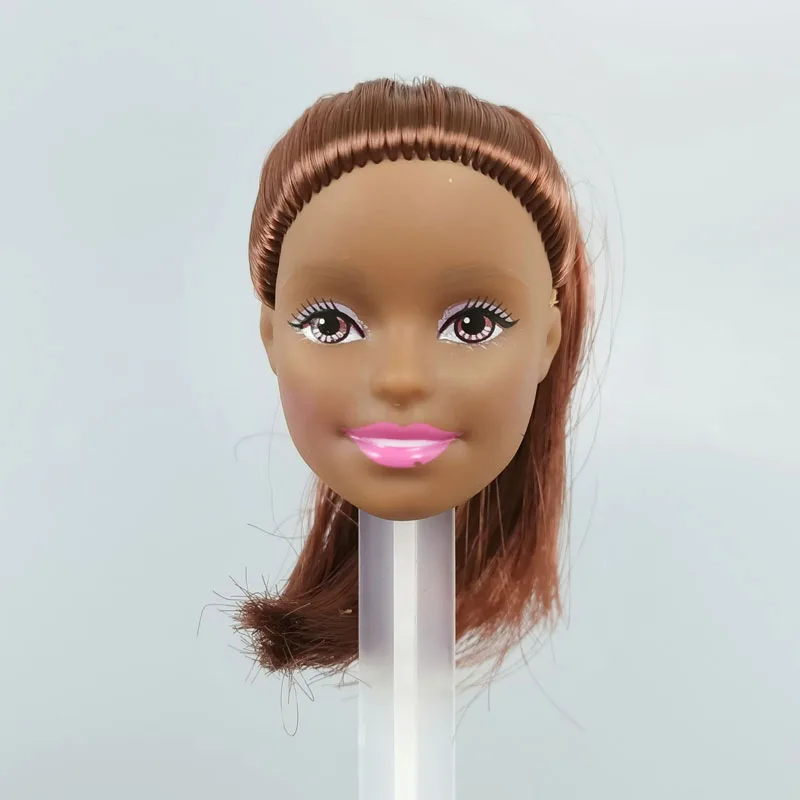 Пластиковая голова для куклы из коричневых волос черная кожа 1/6 BJD практики