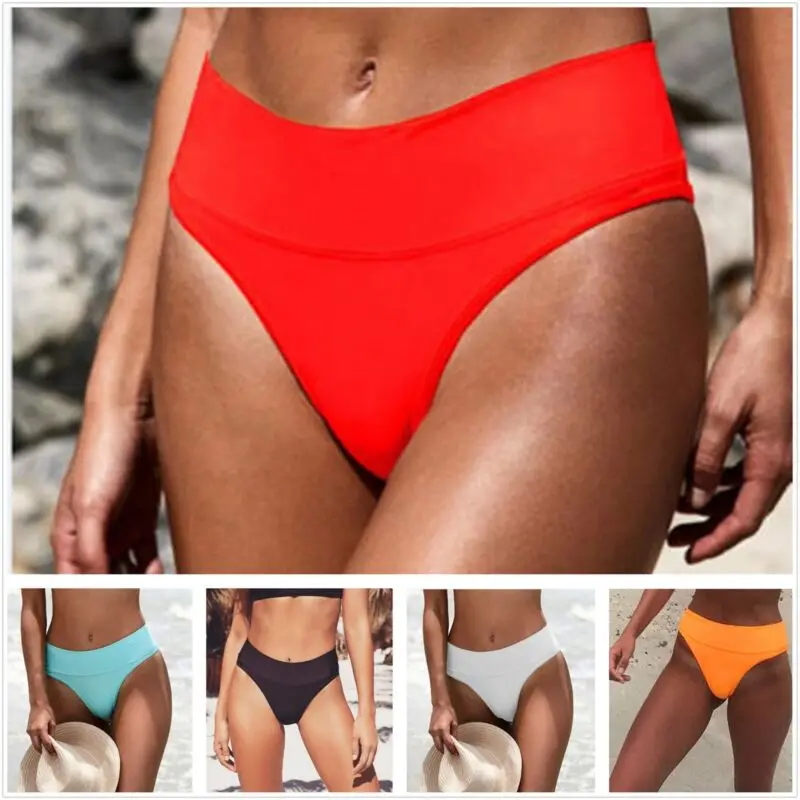 Женские бикини с высокой талией однотонный бандажный купальник трусы пляжная