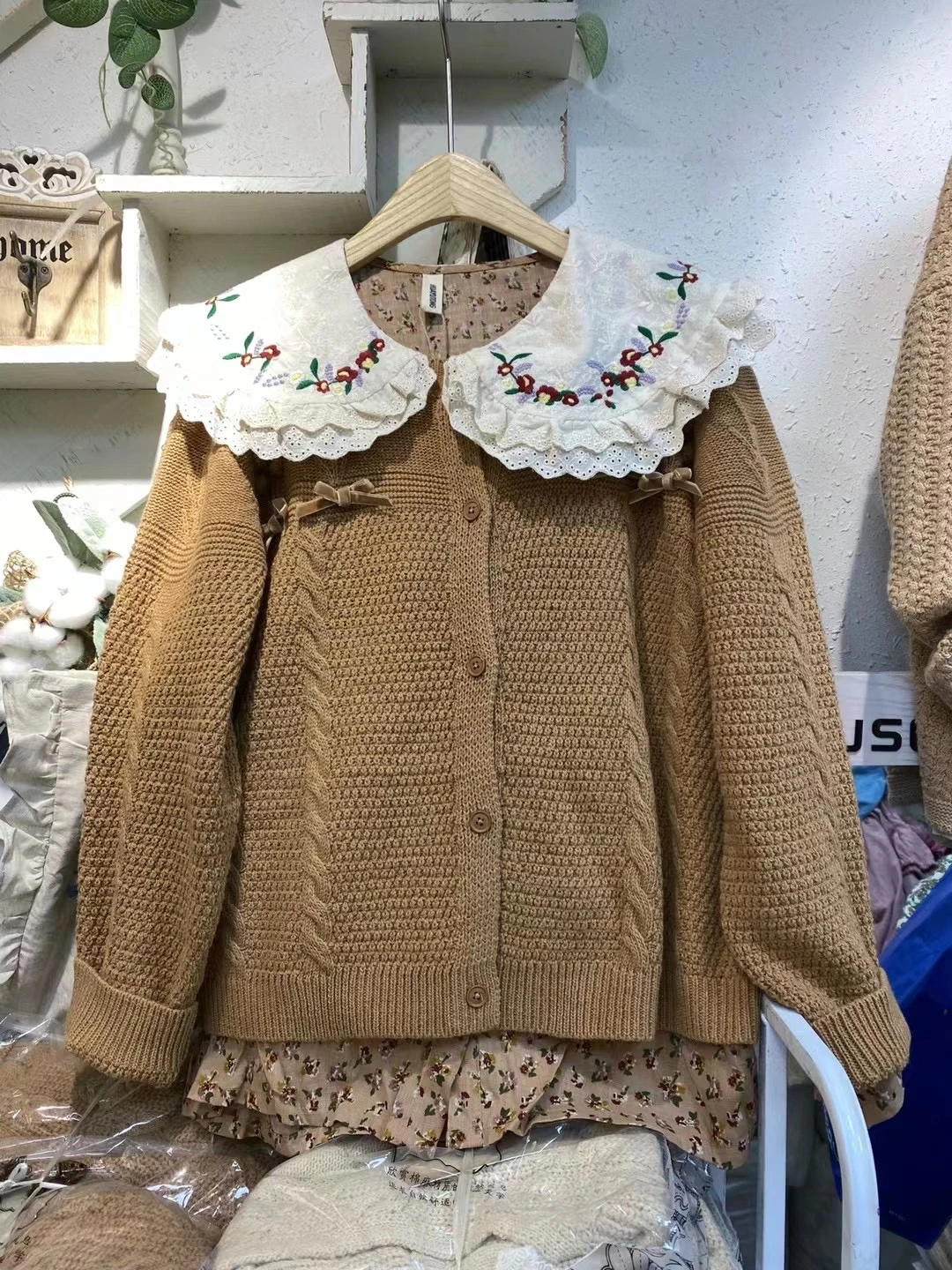 

Mori Style Handmade Bowknot Knitted Cardigan Sweater Autumn Winter 2021 New O-Neck Sweet Warm Soft Sweater Jacket Women