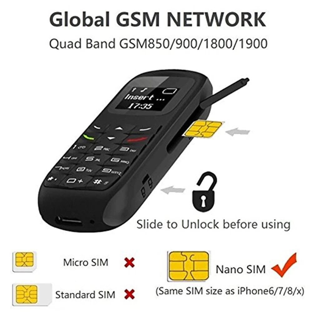 Bluetooth-наушники мини-сотовый телефон с клавиатурой Поддержка GSM SIM-карты
