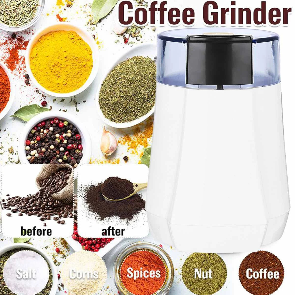 

Coffee Grinder Electric 130W with Titanium Coated Blades 70g Capacity Steel Container Easy to Clean