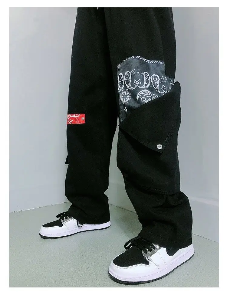 

2021 new cashew flower casual pants women loose wide-leg hip-hop high street ins tide stitching tooling long pants