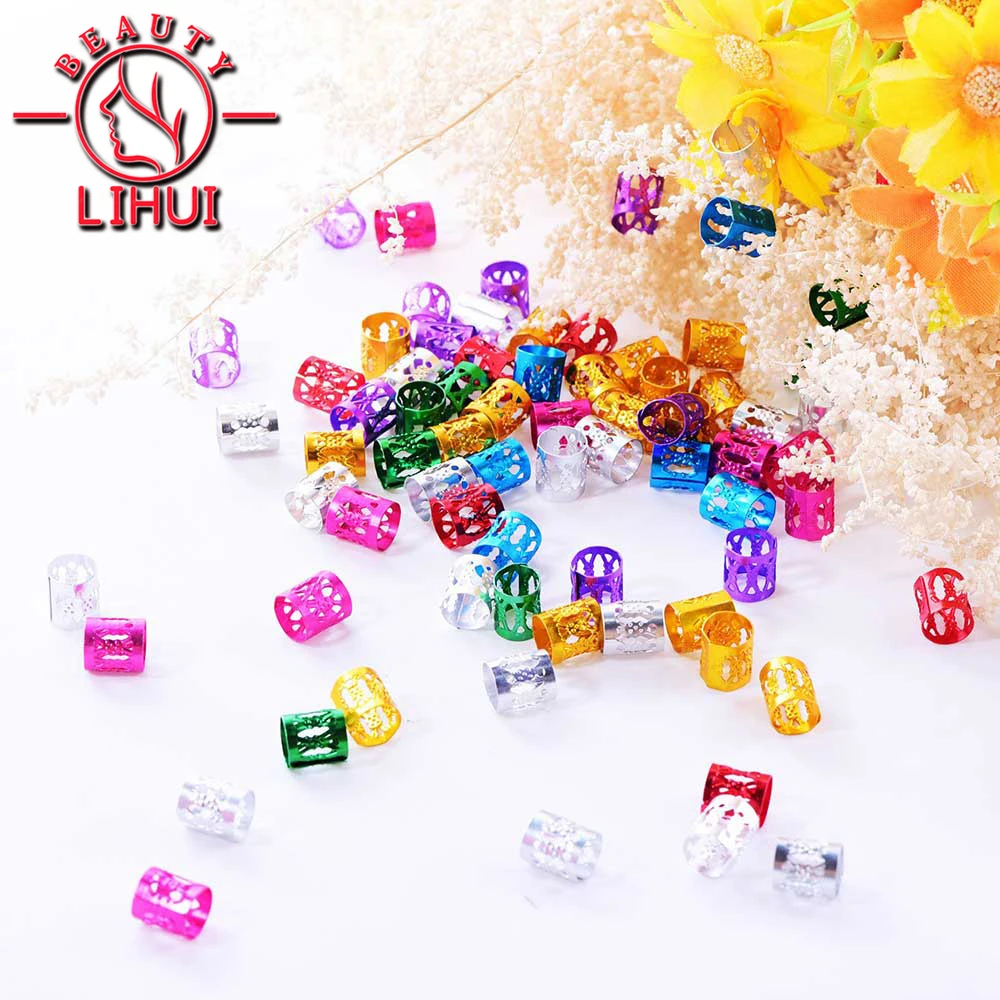 

200pcs Wholesale Mixed Color Dreadlock Beads Red Gold Silver Hair Bead for Dreadlocks Hair Rings Braiding Hole Micro Ring