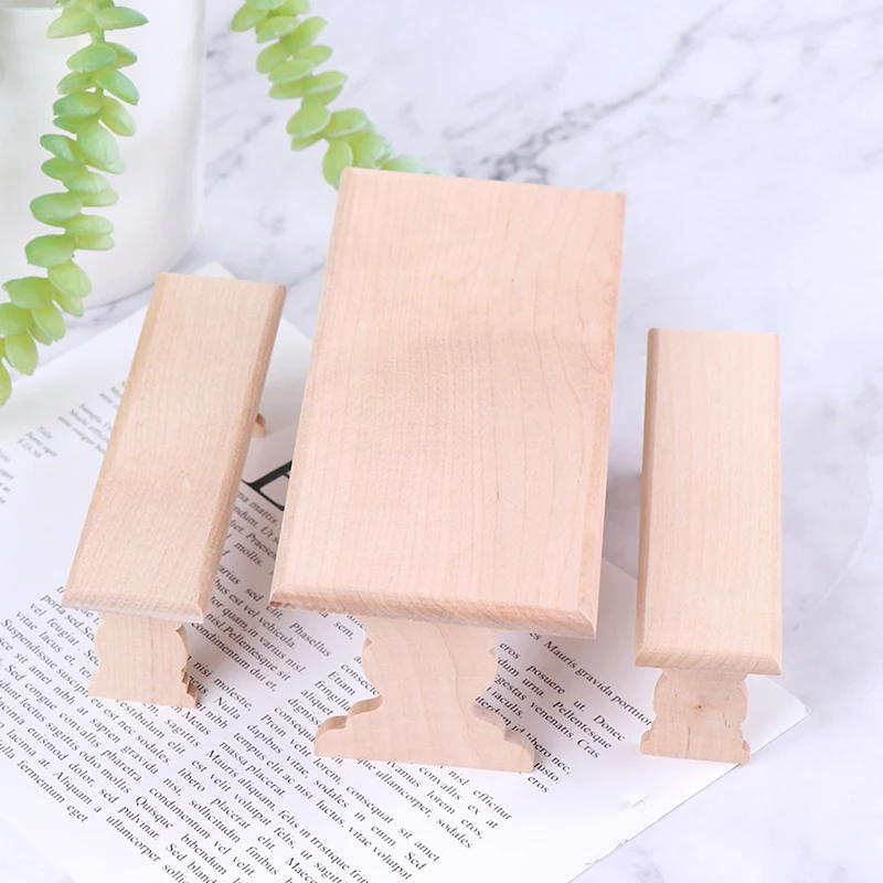 

New 1:12 Dollhouse Mini Wooden Long Dining Table and 2 Bench Set Furniture Parts