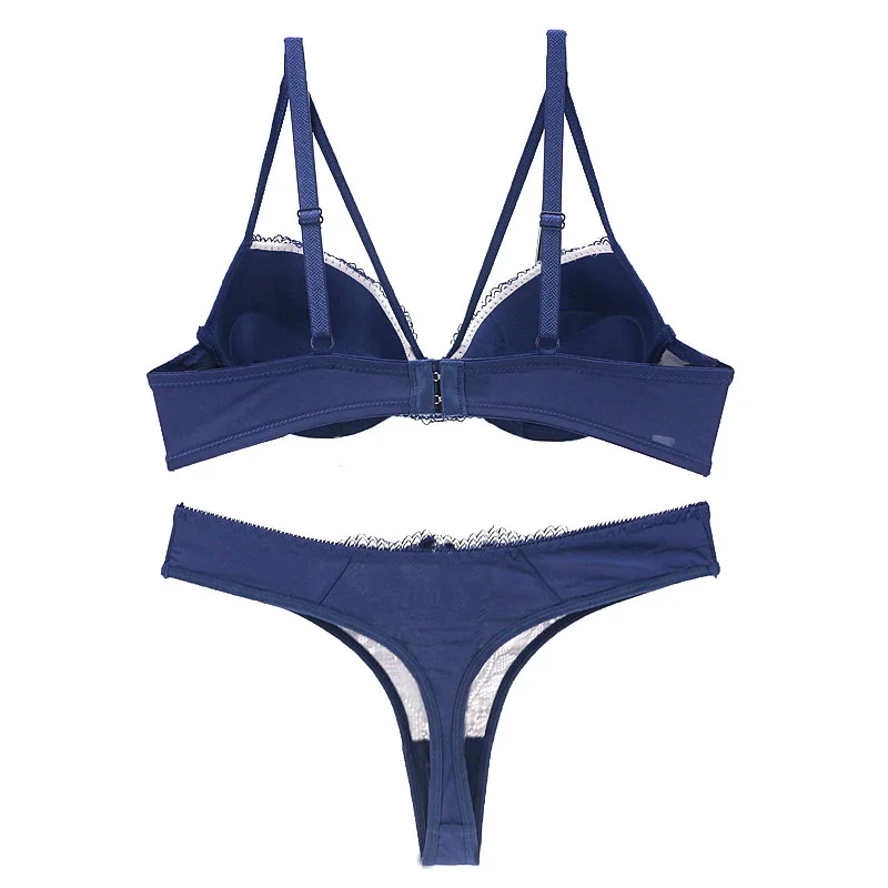 Women's Thong Sexy Underwear Set Black Bra Women Lingerie Set Lace Embroidery Push up Bra And Panties Sets Deep V Gather