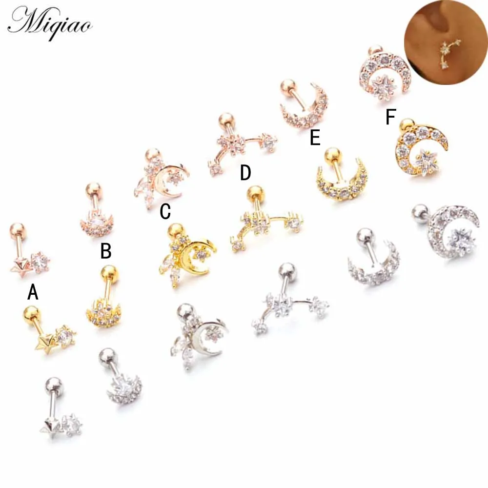 

Miqiao 2pcs Explosive Personality Diamond-studded Moon Straight Earrings Exquisite Body Piercing Jewelry