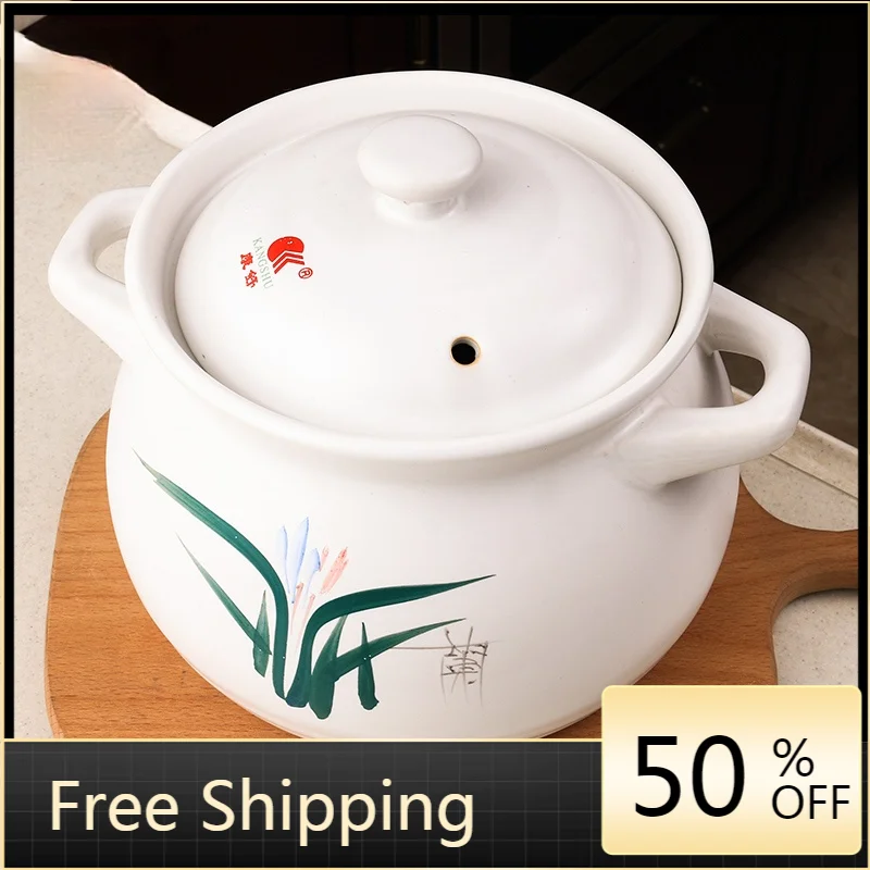 

White Big Stew Stew Pot Soup Casserole Dish Induction Boilers Cooking Pots Ceramic Casserole Cookware Cazuelas Tableware AG50SG