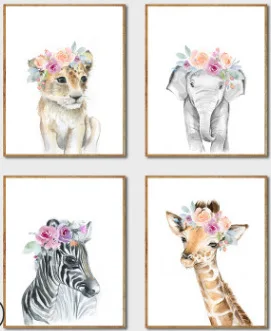 Декор для детской комнаты в скандинавском стиле холст с рисунком слона жирафа