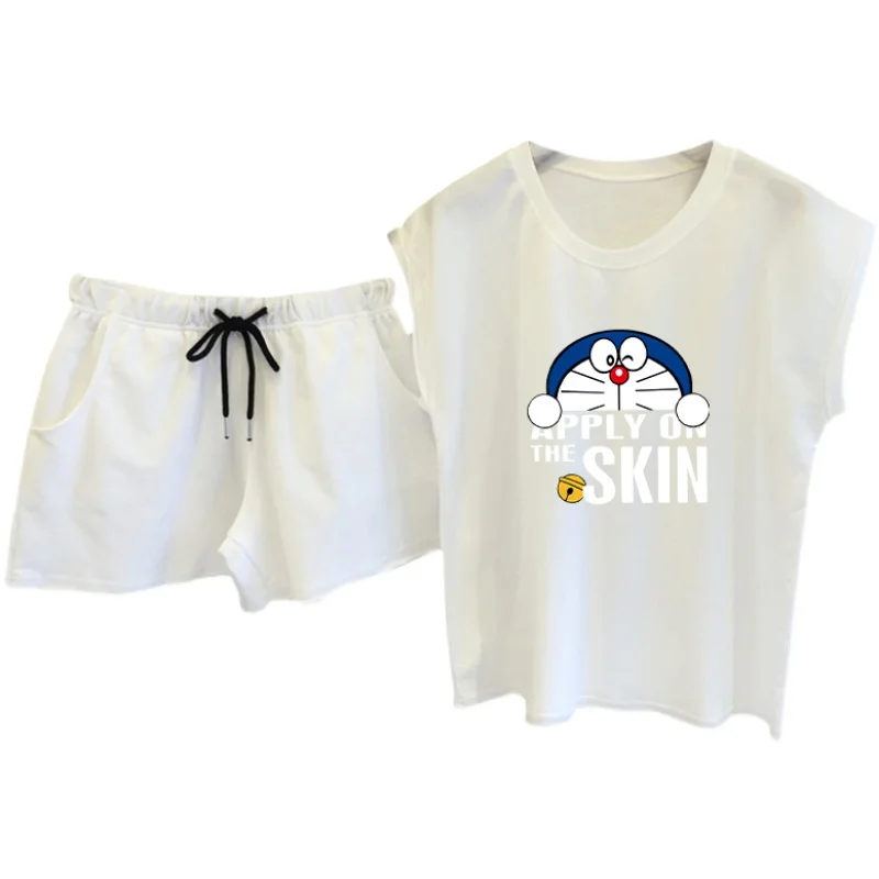 

Tonngirls Summer 2021 Sleeveless Cartoon Doraemon Shorts Pajama Set Pyjamas Women Sleepwear Homewear Tank Top Pyjama Set