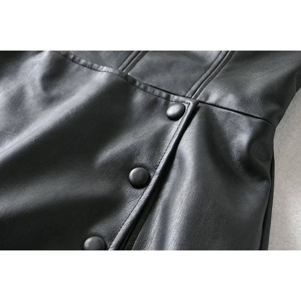 Женский винтажный комбинезон Za черный облегающий из искусственной кожи