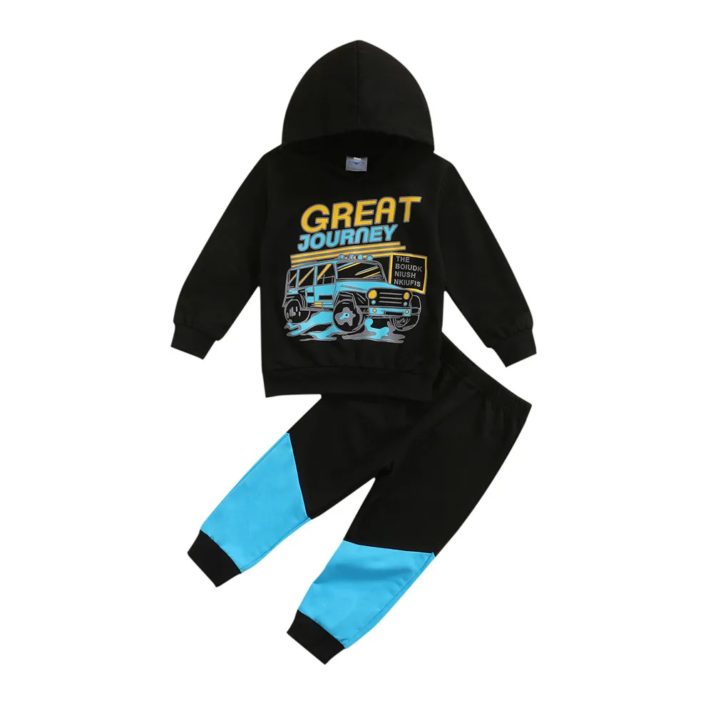 

Комплект одежды для маленьких мальчиков, толстовки с капюшоном и принтом автомобиля, штаны, спортивные штаны, Детские повседневные хлопков...