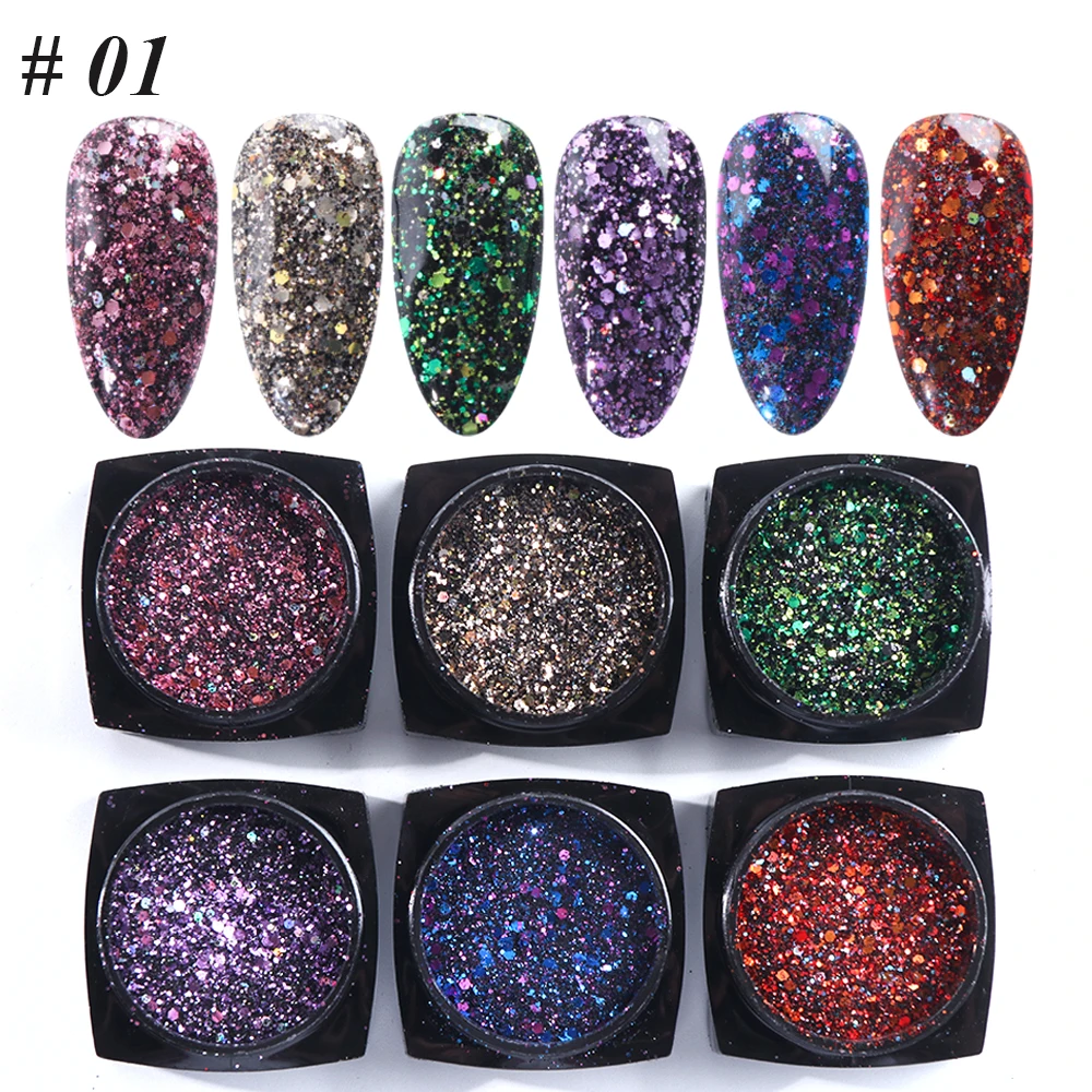 6 коробок/Набор для ногтей Русалка Блестки хлопья 3D блестящие голографические