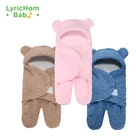 Зимний спальный мешок LyricHom для новорожденных, теплый конверт с мишкой для новорожденных, однотонная мягкая пеленка для новорожденных