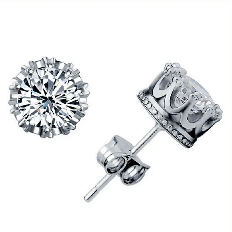 1 пара серьги-гвоздики с кристаллами в форме короны посеребренные модные