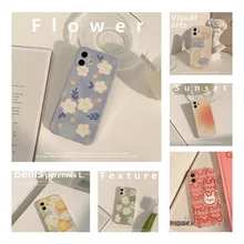 Retro artist sweet flower sunset photo frame Korean Phone Case For iPhone 13 11 12 Pro Max Xs Max Xr 7 8 Plus X Case Cute Cover