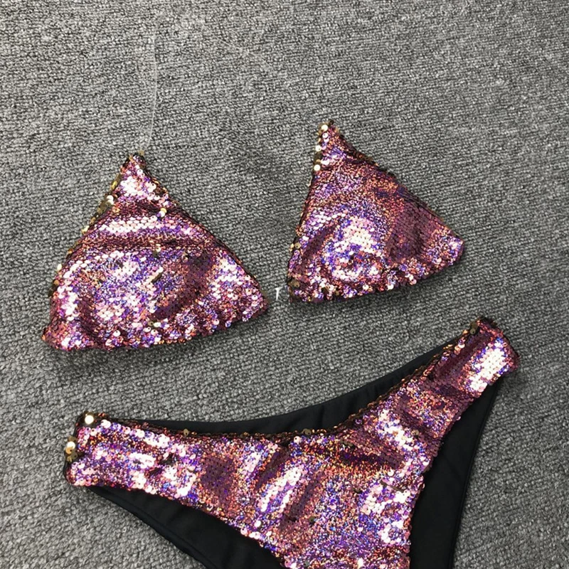 

Sexy Sequin Bikinis 2021 Mujer Triangle Swimsuit Female Push Up Bathers Bathing Suit Summer Beach Brazilian Biquini New