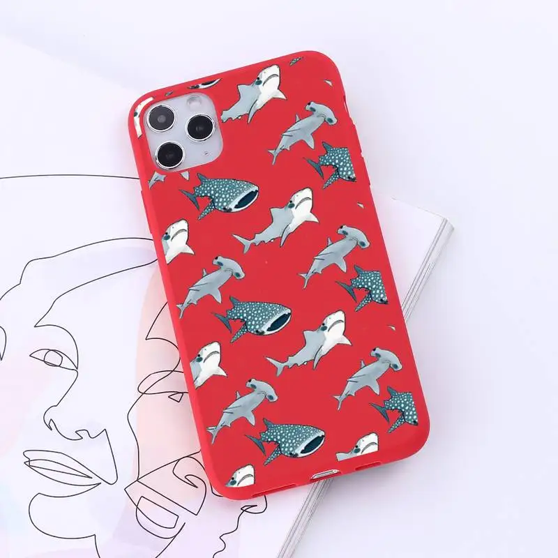 

Cute cartoon shark animal Pink blue Phone Case Candy Color for iPhone 6 7 8 11 12 s mini pro X XS XR MAX Plus