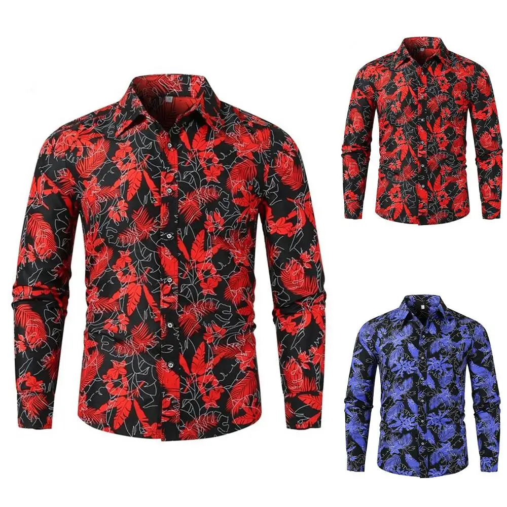 

Мужские рубашки с длинным рукавом и воротником, Осенние повседневные мешковатые топы с принтом и пуговицами с лацканами, размера плюс