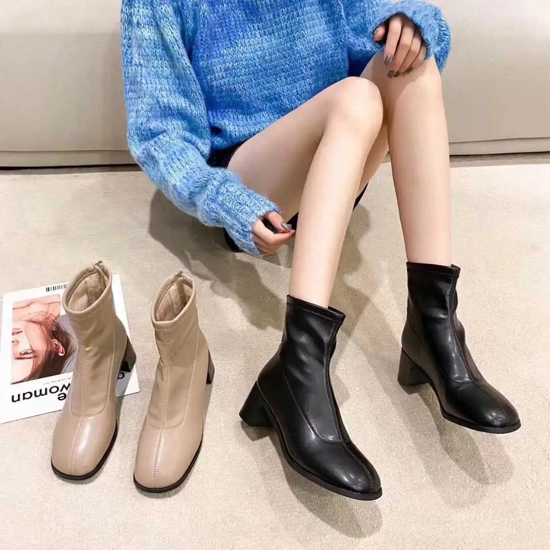 

Mid Heel skinny boots with soft bottom and back zipper