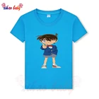 Детская футболка для мальчиков, повседневная хлопковая одежда, летний топ для маленьких девочек, мультяшный рисунок Conan, Подростковый детский пуловер, размеры