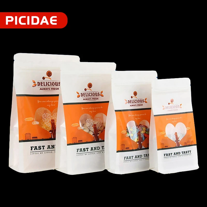 

100 штук белый крафт-бумажный пакет Ziplock мешок сухофрукты сухие товары специальный мешок зерен самоподдерживающийся упаковочный мешок пищев...