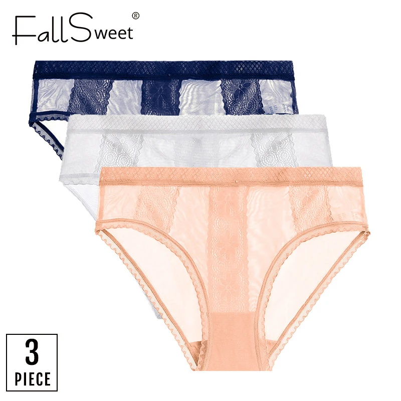 Женские кружевные трусы FallSweet, сексуальные ультратонкие трусы, 3 шт./партия, нижнее белье большого размера 4XL