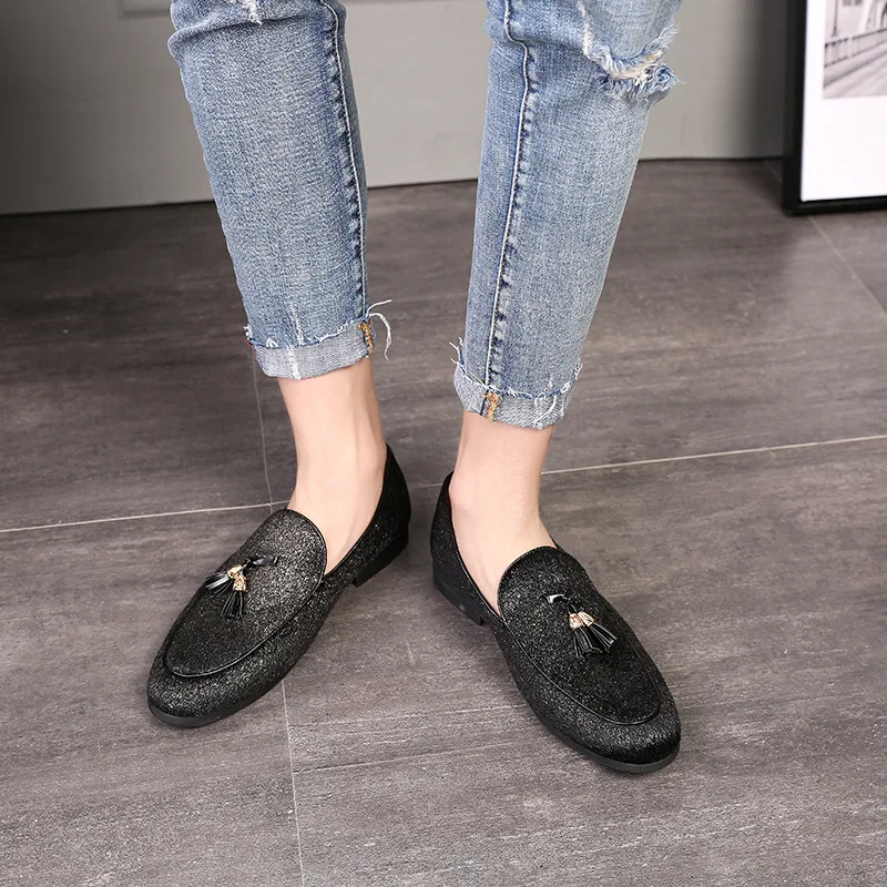 Обувь с кисточками мужские лоферы туфли под платье Повседневная обувь вечерние