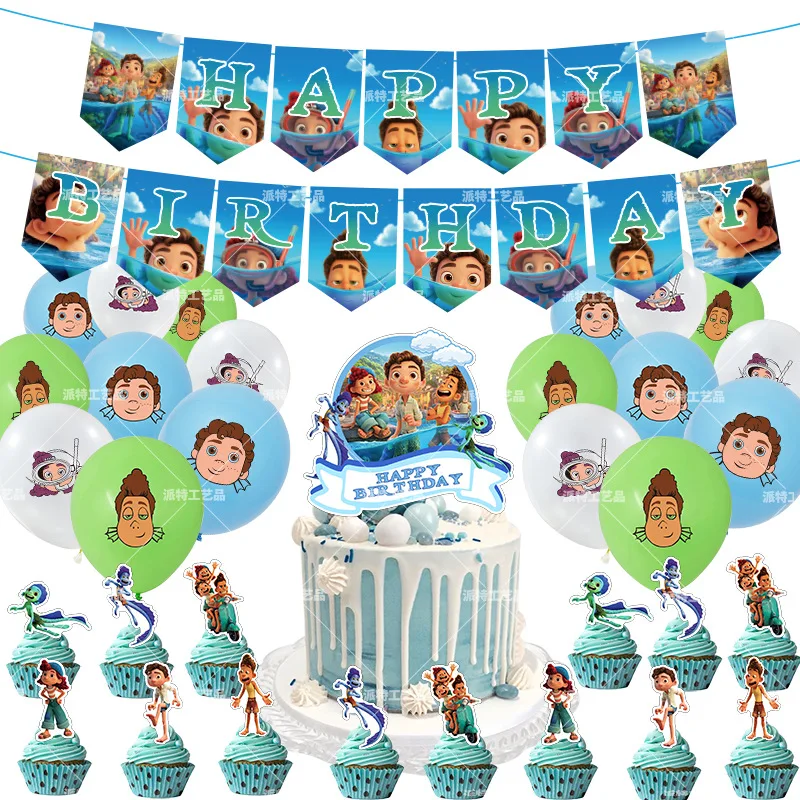 

Disney New Luca Theme Party Balloons Set Kids Happy Birthday Banner Cake Topper Baby Shower Party Decoration Kids Favorite Toys