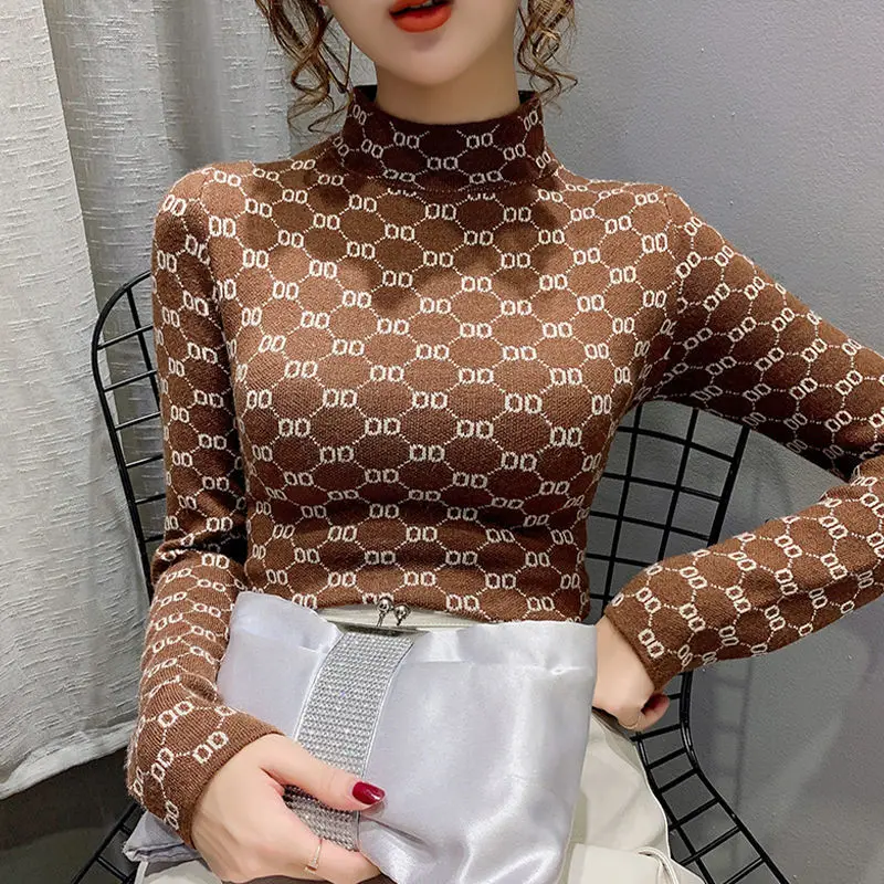 

Half-Height Collar Pullover Jacquard Ms. England Wind Slim Knit Shirt Inside The Ride Autumn And Winter 2020 New