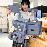 2021 4pcsset new canvas school bags for teenager girls cute school laptop backpacks women travel bags student book bags