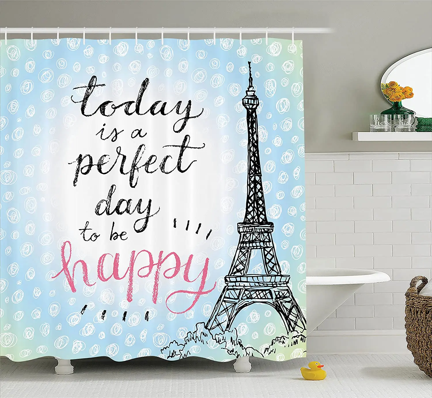 Занавеска для душа с изображением Эйфелевой башни в горошек | Дом и сад