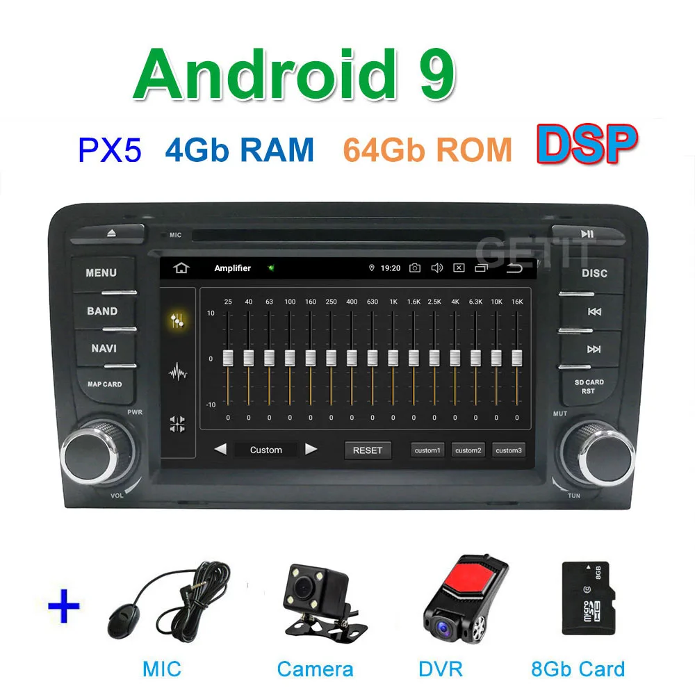 DSP 64G PX6 Android 9,0 автомобильный DVD видео стерео плеер gps навигация для Audi A3 8P 2003-2012 S3 2006-2012 RS3 Sportback 2011 - Цвет: DSP PX5 CAM DVR SD