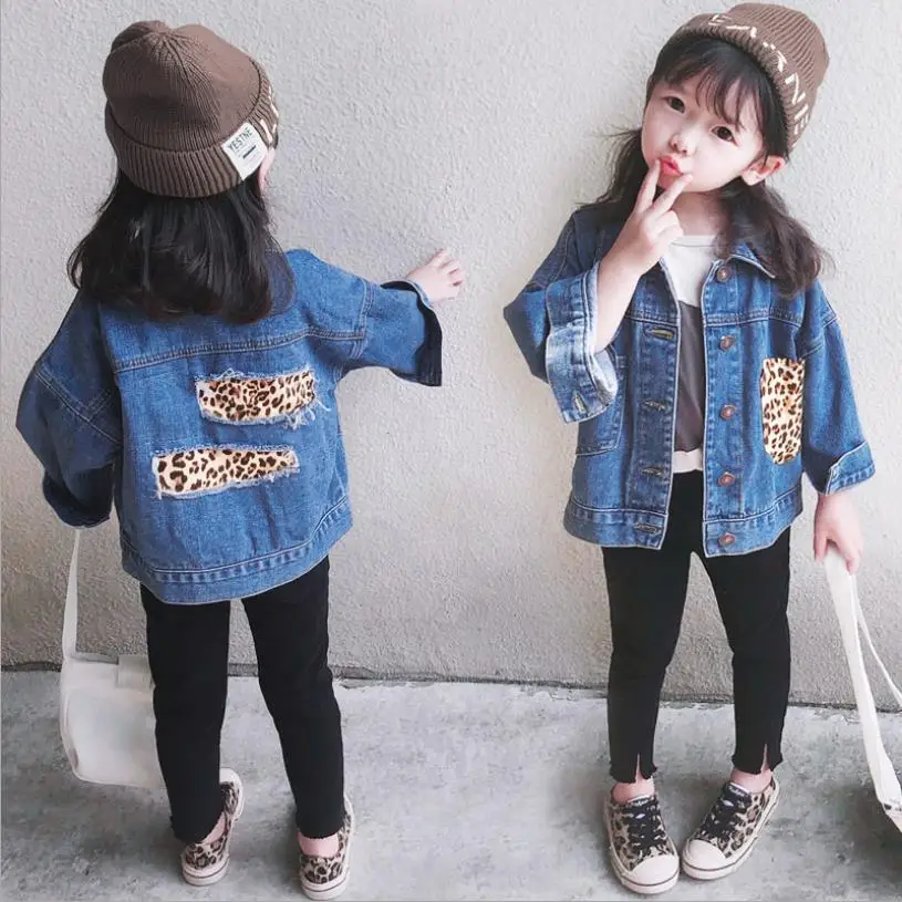Джинсовые куртки в стиле пэчворк с леопардовым принтом для маленьких девочек