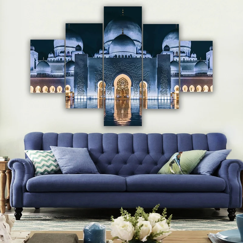 

5 Panel Islam Mosque Landscape Pictures Islamic Posters Wall Art Home Decor Canvas HD Prints Paintings Living Room Decoration