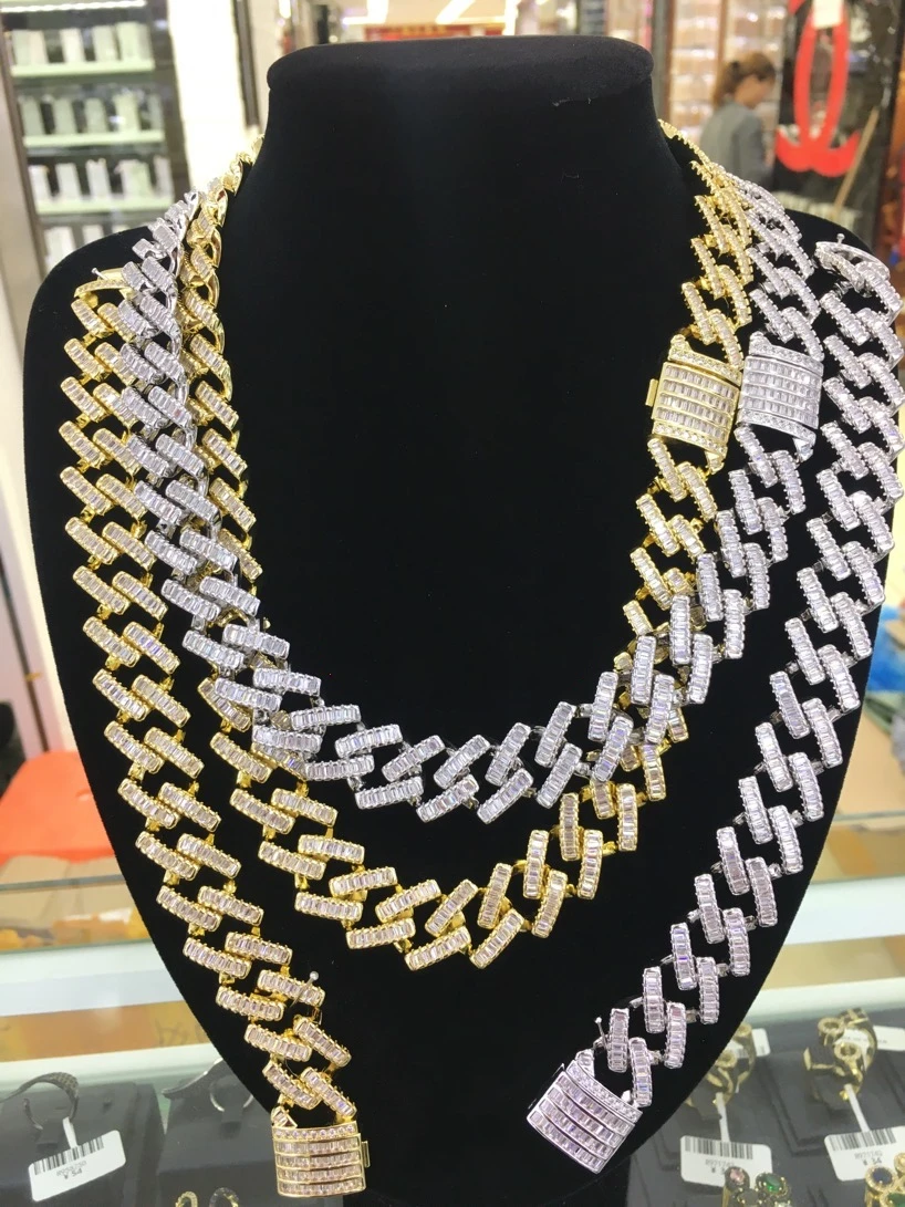 

14mm Miami Cuban Choker Square Link Necklace Gold Color Iced Out Cubic Zirconia Rock Hip hop Style Men's Jewelry
