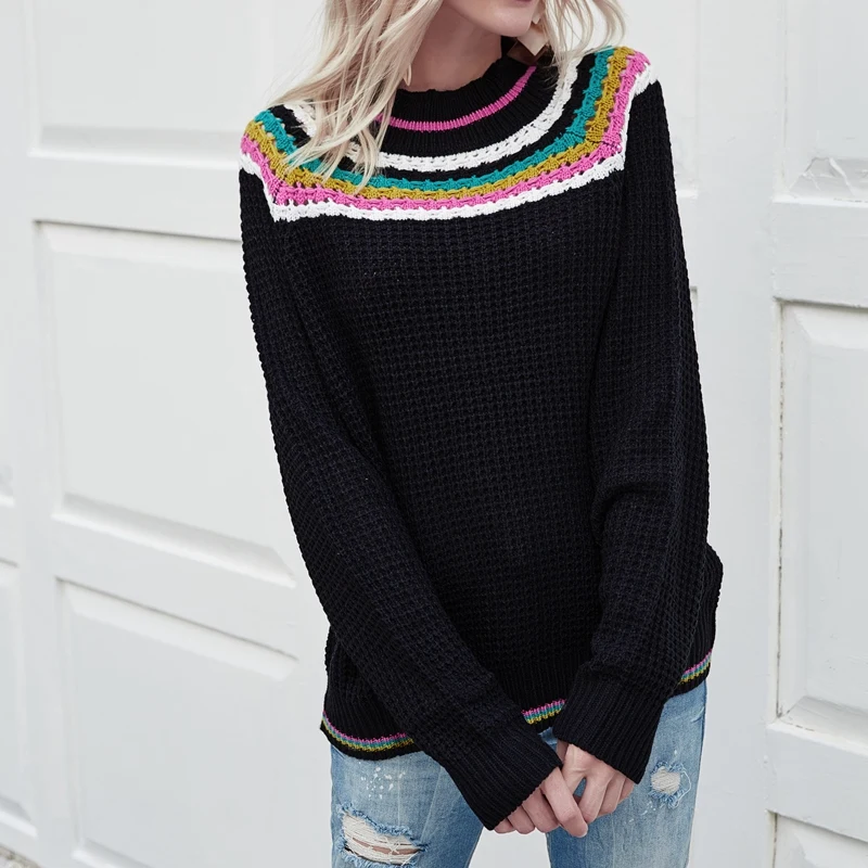 Модный женский свитер в этническом стиле, вязаный свитер с круглым вырезом и длинными рукавами от AliExpress WW