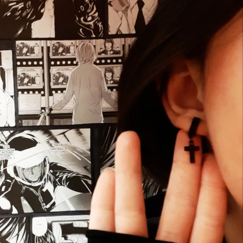 

1 Pcs Unisex Men's Stainless Steel Dropping Earrings Black/Silver Color Cross Gothic Punk Rock Style Pendientes Cool Earring