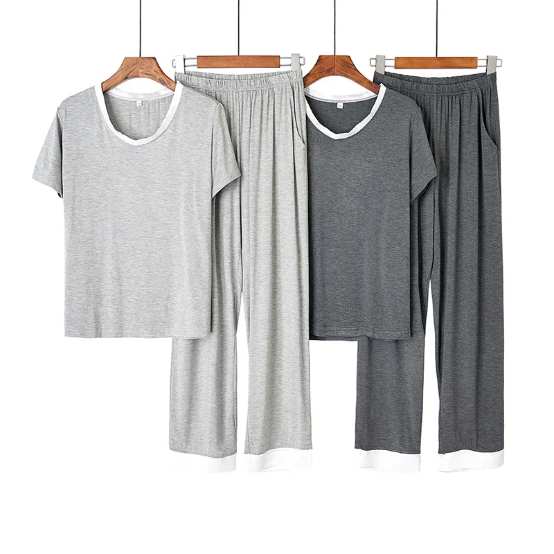 

Spring and summer simple and comfortable modal pajamas suit women summer V-neck short-sleeved trousers loose wear home clothes