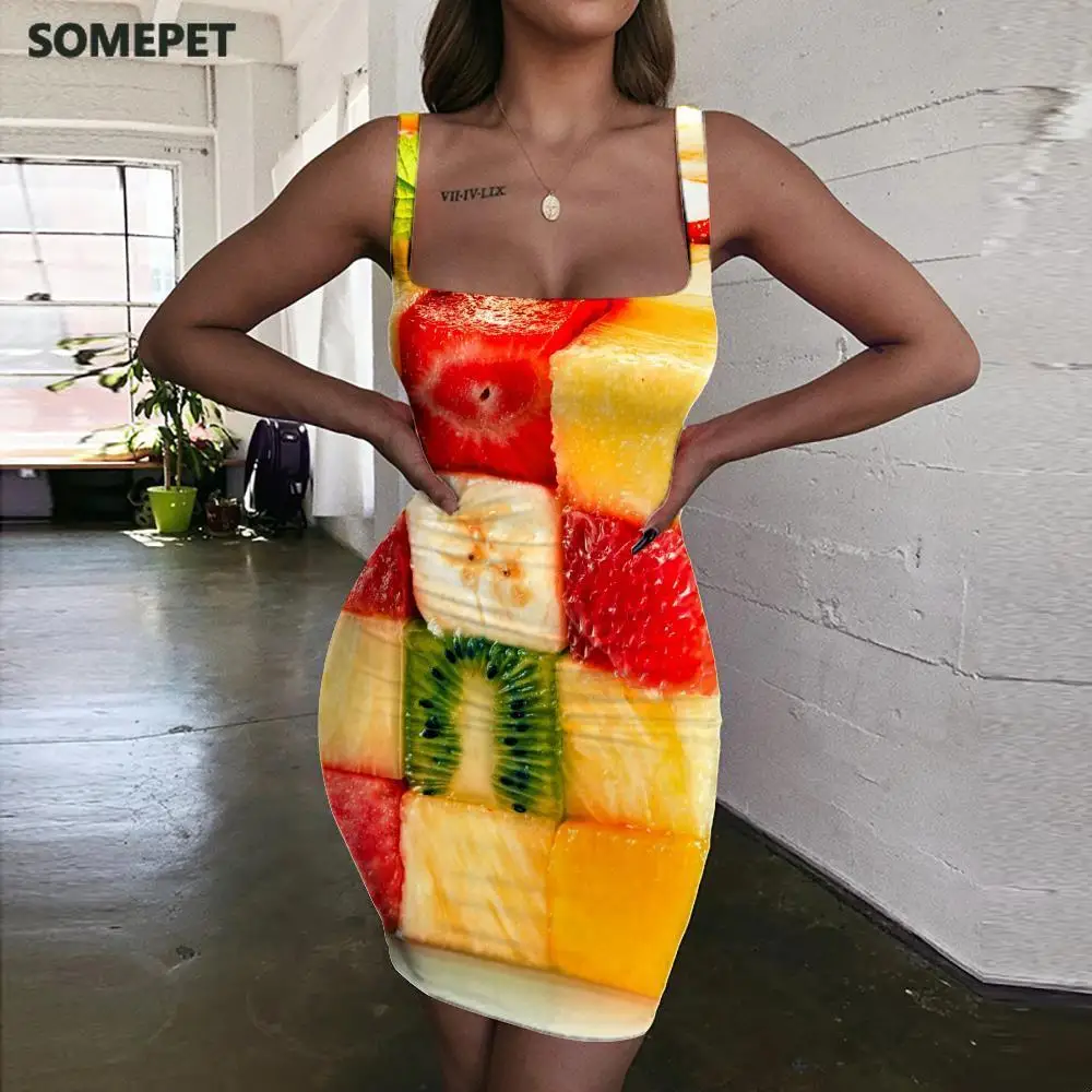 

Женское облегающее платье с рисунком, без рукавов