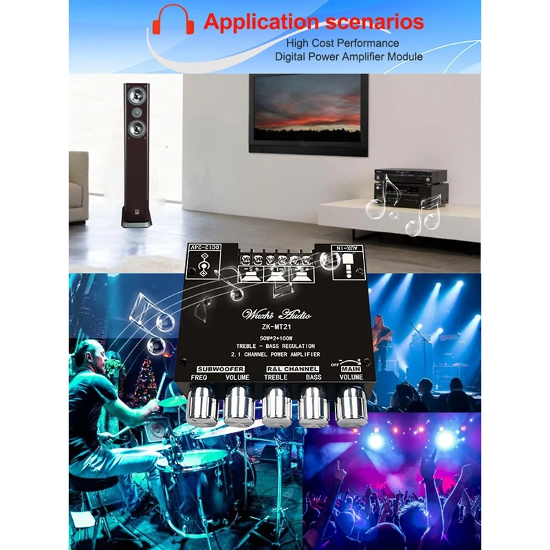 ZK-MT21 2 1 канал Bluetooth 5 0 сабвуфер усилитель доска 50WX2 + 100W Мощность аудио стерео Бас AMP