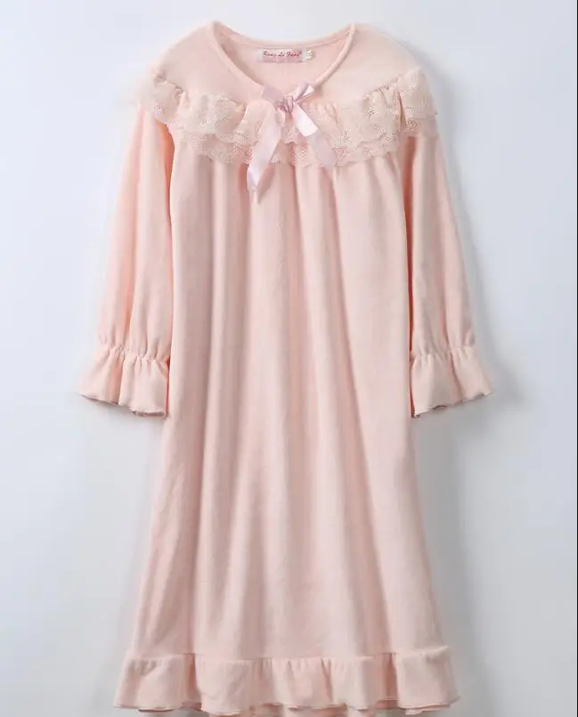 Осенне зимняя фланелевая кружевная одежда для сна маленьких девочек Однотонная