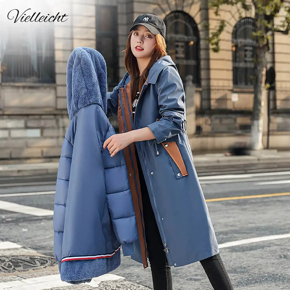 Vielleicht 2021 New Winter Jacket Women Coat Removable Long Fashion Hooded Warm Parkas Female Thick Fur Liner Winter Coat Women