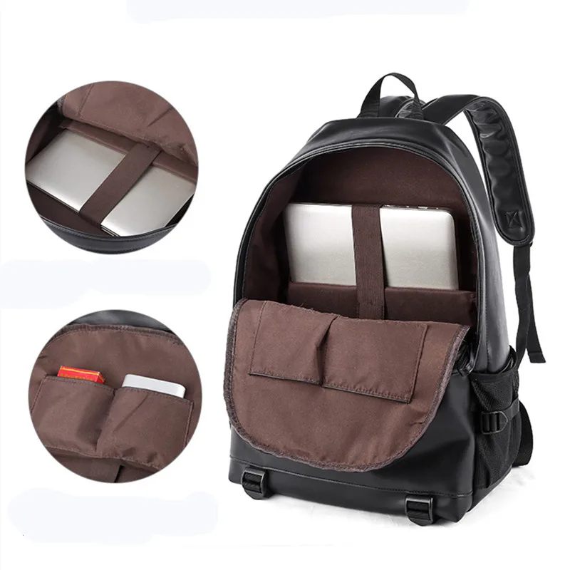 

New Fashion Men Leather Backpacks Black School Bags for Teenagers Boys College Book Bag Laptop Backpacks mochila masculina