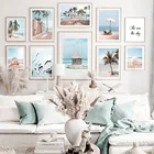Морской пляж доска для серфинга из скорлупы кокосового ореха пейзажные волны Скандинавская картина на стену, полотно, картина, печатный плакат картинки для Декор в гостиную