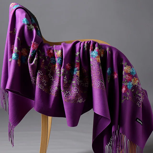 purple Осенне-зимний женский Мягкий шарф из пашмины, Женский кашемировый длинный шарф, теплое одеяло, теплый палантин, Прямая поставка - Цвет: purple